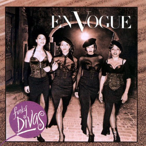 En Vogue album cover, four women in dark, stylish outfits posing outdoors.