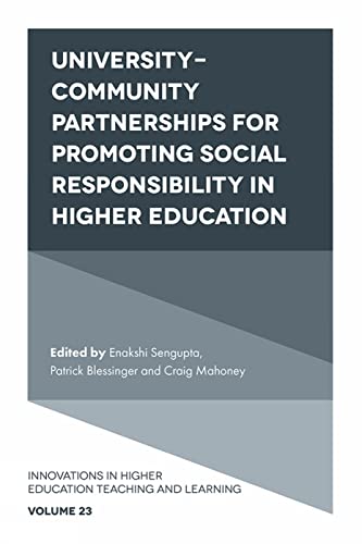 Book cover with white text: "University-Community Partnerships..." and editor names.