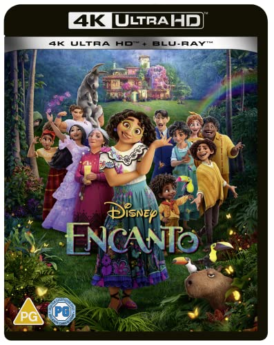 “Encanto” Blu-ray cover featuring Mirabel and her family in a vibrant landscape.