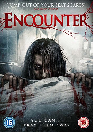 A disheveled, pale figure with dark hair looms over a blood-stained white sheet.