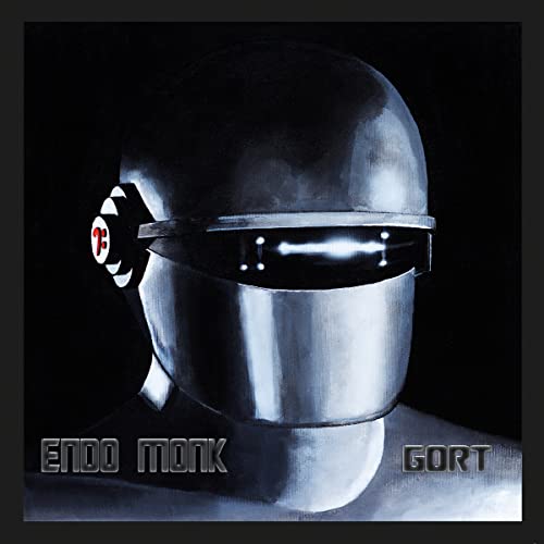 Silver robotic head with glowing red eye and "Endo Monk Gort" text.