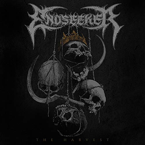 Dark album cover featuring skulls, a crown, and farming tools.