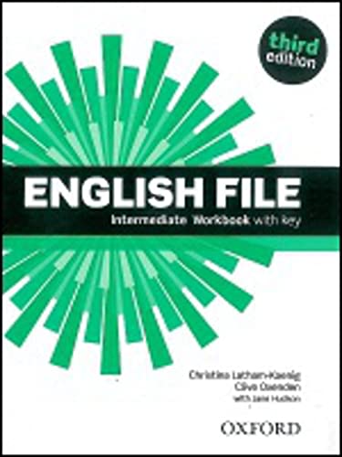 English File Intermediate Workbook cover, third edition, with green sunburst design.