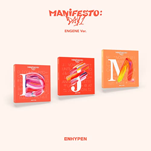 Enhypen “Manifesto: Day 1” CD case featuring colorful lettered spines.