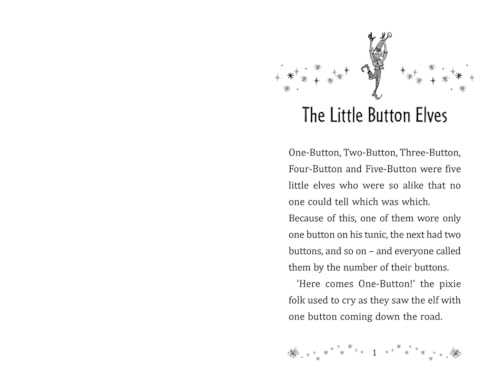 Open book page with illustration of a fairy and text about elves.