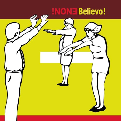 Album cover for Enon's "Believo!" featuring three figures in white outline.