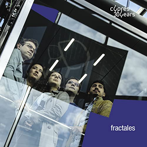 CD cover featuring five people looking upwards with abstract design.