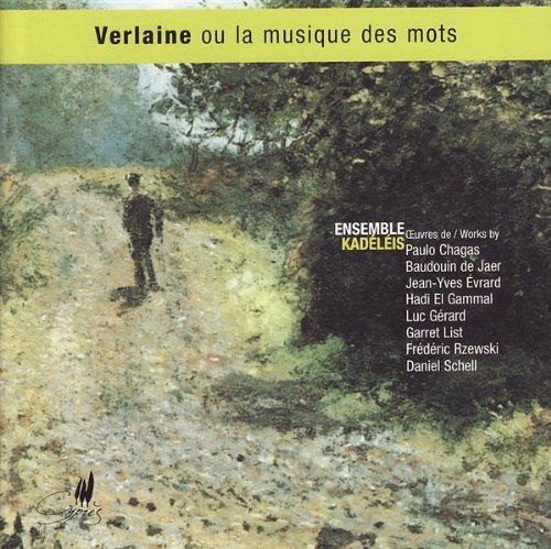 "CD cover with a painting of a man standing on a dirt path."