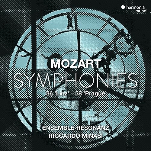 CD cover for Mozart symphonies by Ensemble Resonanz, black and blue design.