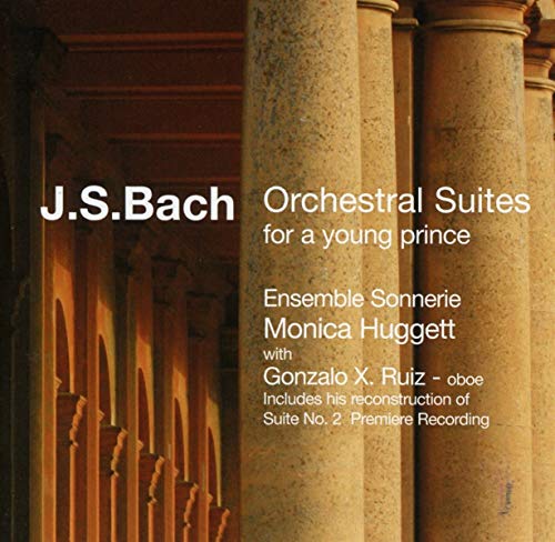 CD cover for J.S. Bach’s Orchestral Suites, featuring classical columns.