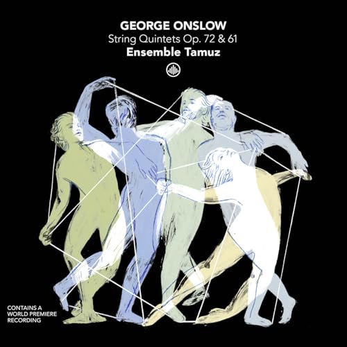 CD cover featuring George Onslow's string quintets with stylized figures connected by white lines.