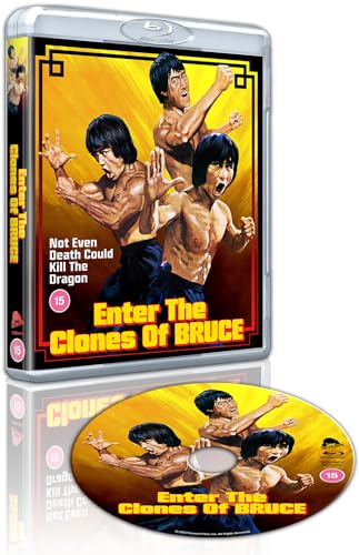 Blu-ray case and disc featuring three martial artists on a yellow background.