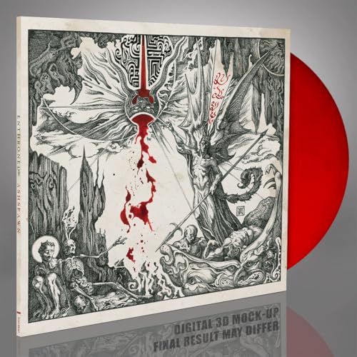 Vinyl record cover with black and white ink illustration and a red vinyl disc.