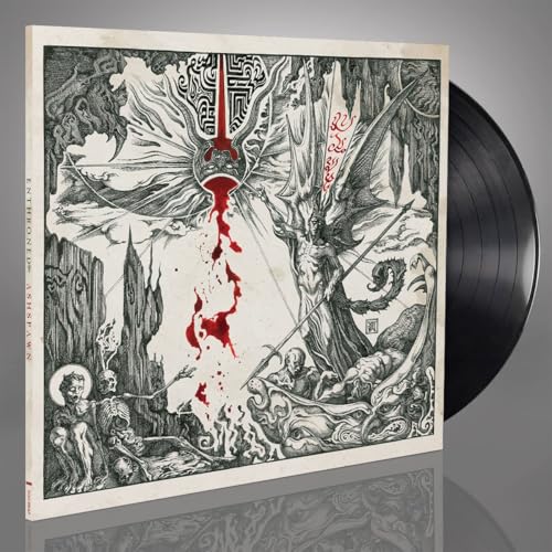 Black and white illustrated vinyl record cover with dark fantasy imagery.