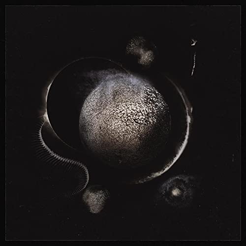 Dark album cover featuring a textured, spherical shape against black.