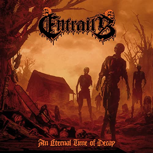 Album cover for "Entrails" featuring decaying figures in a desolate landscape.