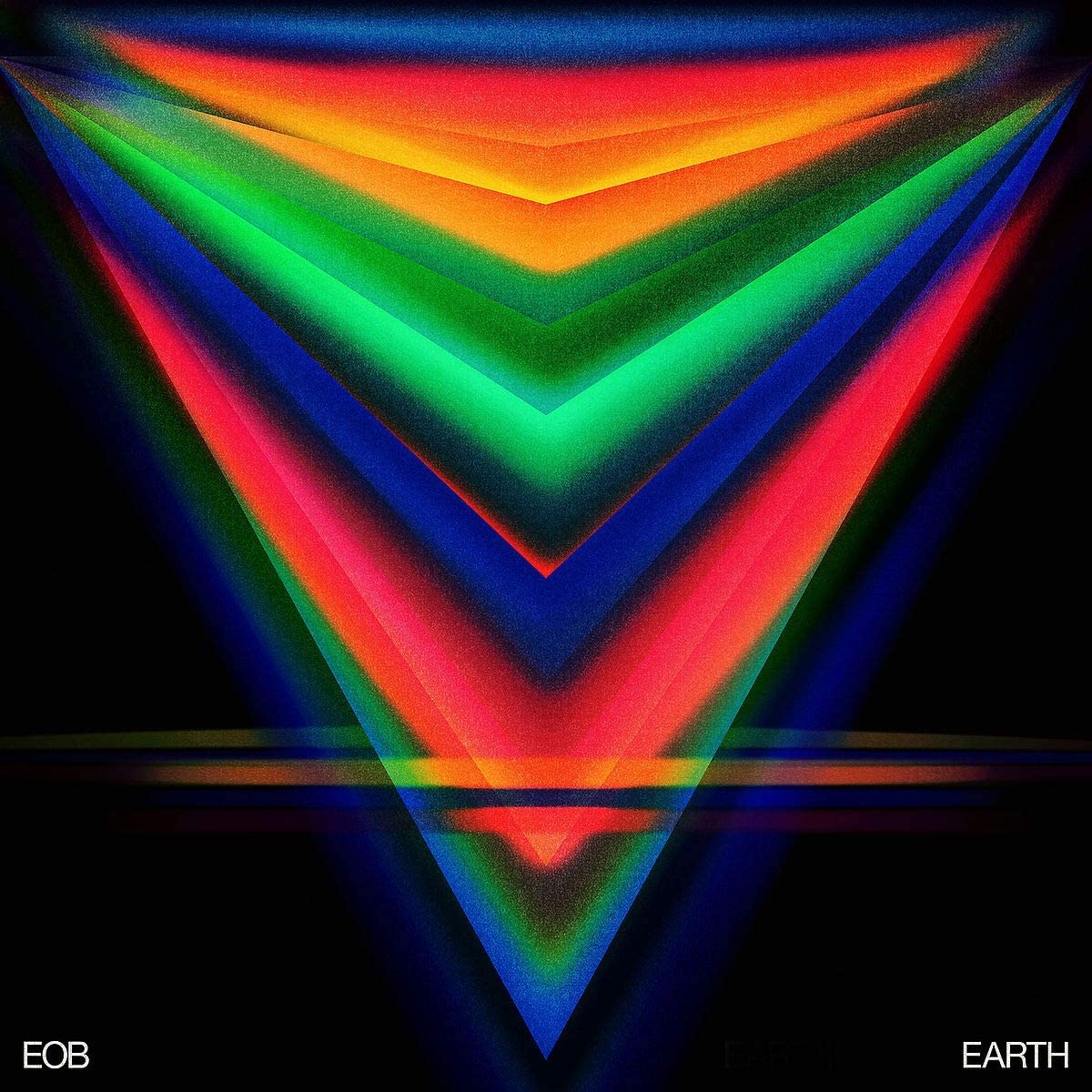 The image depicts a vibrant, inverted triangle with layered, rainbow-colored edges on a black background.