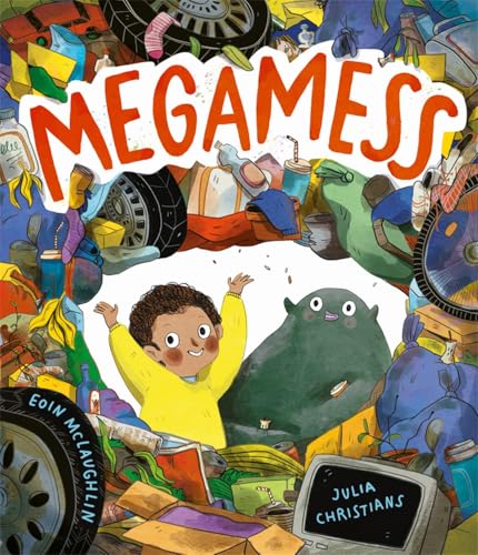 Book cover: a child and a monster amidst a large pile of trash.