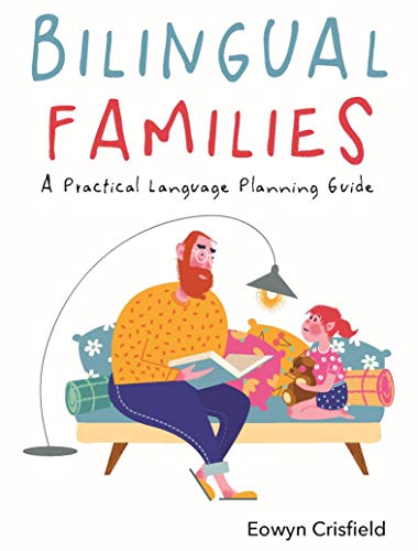 Book cover: "Bilingual Families" with illustration of a parent reading to a child.