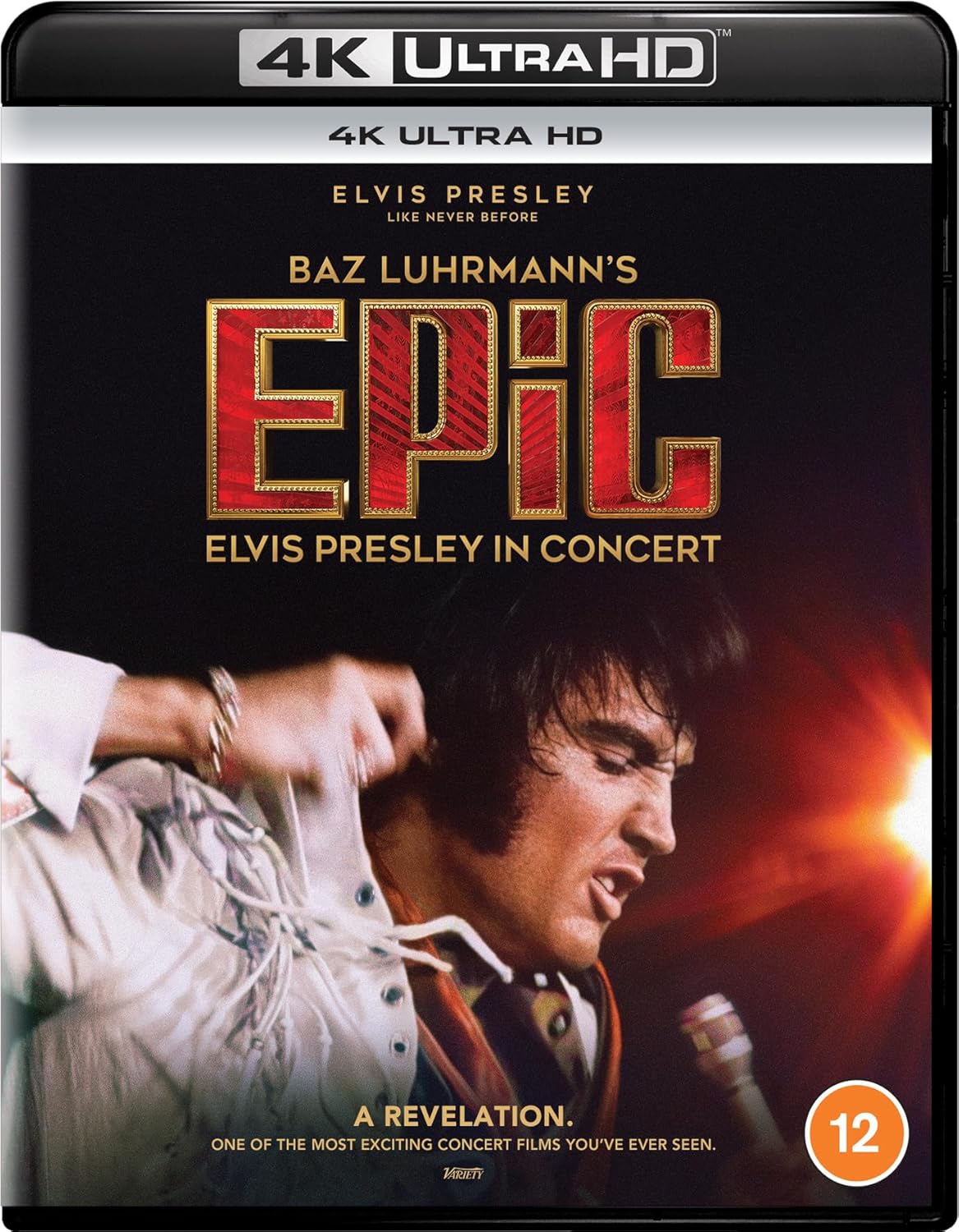 Blu-ray cover for "Epic Elvis Presley In Concert" featuring Elvis performing.