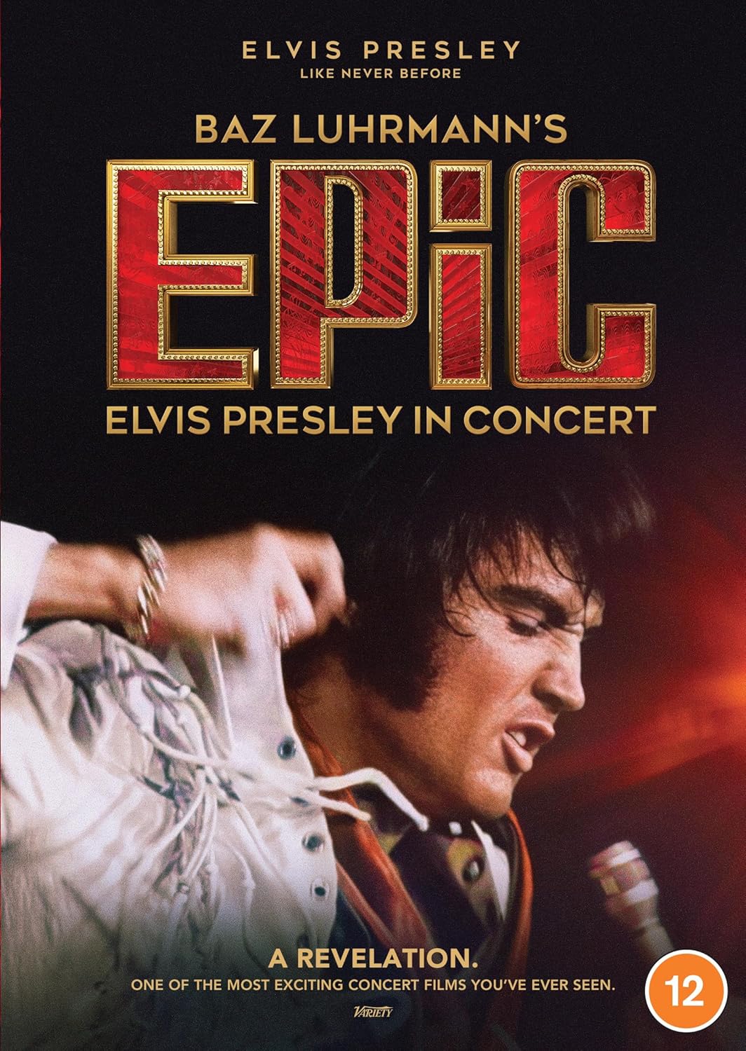 DVD cover for “Epic Elvis Presley in Concert” featuring Elvis performing.