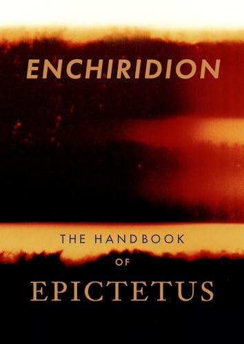 Book cover titled Enchiridion The Handbook of Epictetus with abstract dark red and black background.