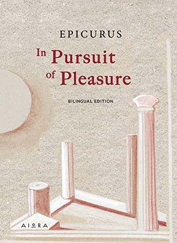 Book cover: "In Pursuit of Pleasure" by Epicurus, with classical columns.
