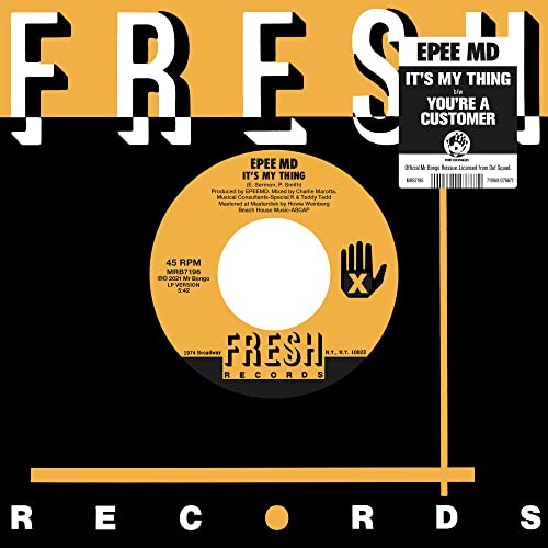 Black vinyl record label with yellow text: "EPMD - It's My Thing".