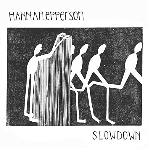 CD cover: black and white illustration of figures with a harp.