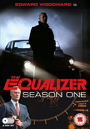 DVD cover for The Equalizer Season One featuring Edward Woodward standing before a car.