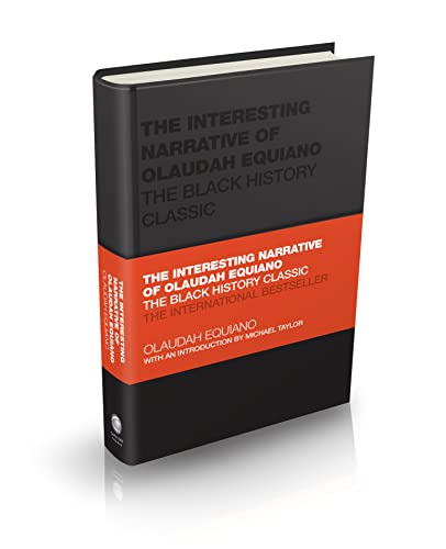 Black book cover with red band, title: “The Interesting Narrative of Olaudah Equiano.”