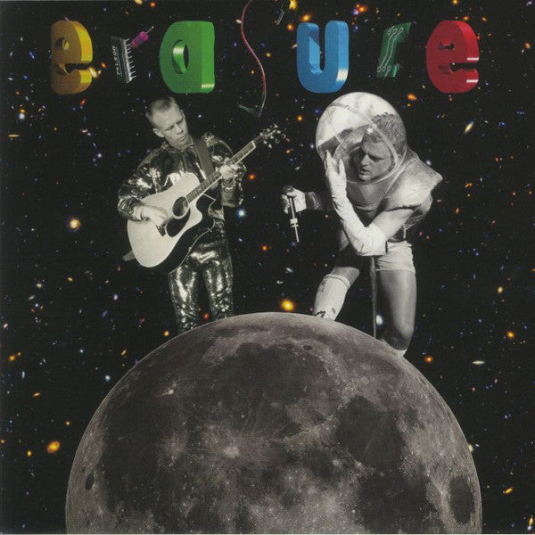 Erasure album cover featuring two figures in space suits with a guitar.