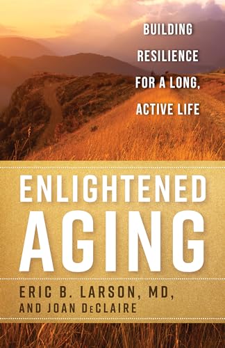 Book cover: "Enlightened Aging" with a mountain landscape background.