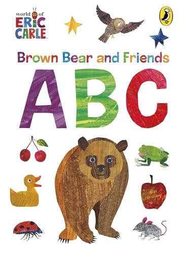 “Brown Bear and Friends ABCs” book cover with colorful letters and animals.