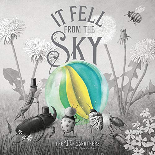 Book cover: insects gather around a glowing, fallen sphere in weeds.