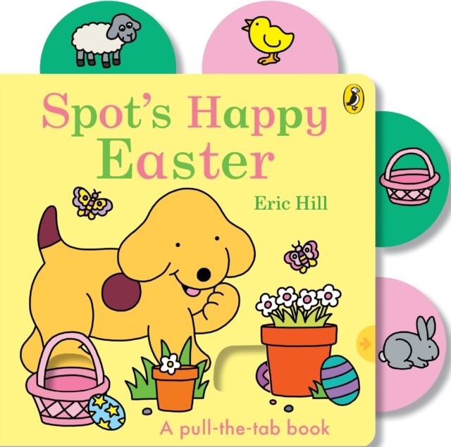Spot's Happy Easter" book cover with a yellow dog and Easter decorations.