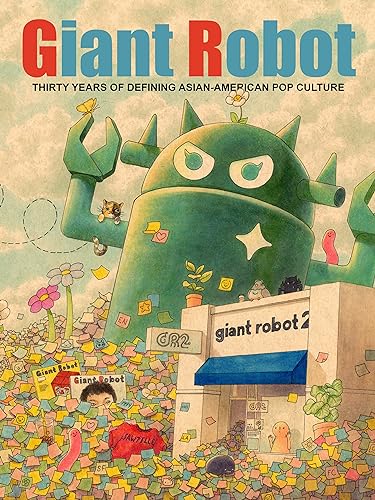 Book cover featuring a large green robot behind a small "giant robot" store.