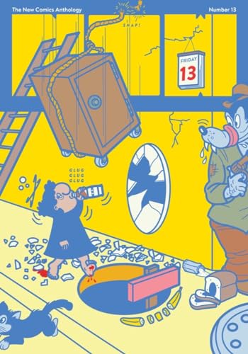 Bright yellow comic book cover with figures, objects, and fragmented imagery.