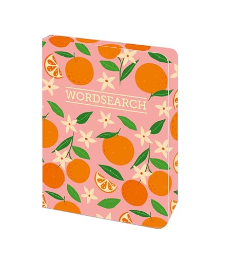 Pink tin with “WORDSEARCH” title and orange and flower pattern.