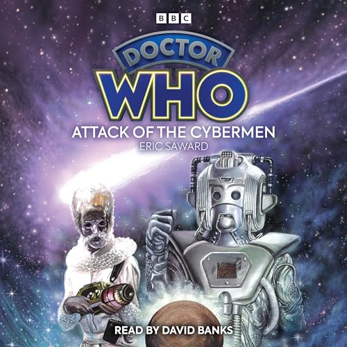 Doctor Who book cover featuring a Cyberman and a space background.