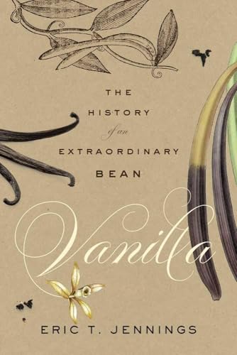 Book cover titled Vanilla with illustrations of vanilla beans and a flower on tan.