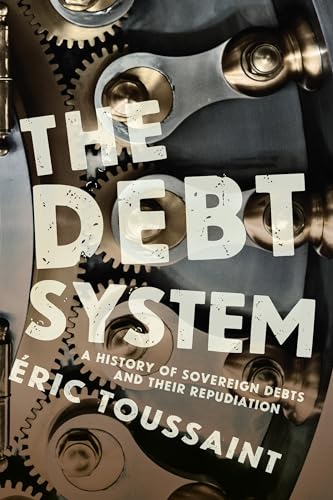Book cover: “The Debt System” with metallic gears and large white text.