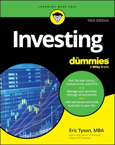 Book cover: "Investing for Dummies" 10th edition, with stock chart image.