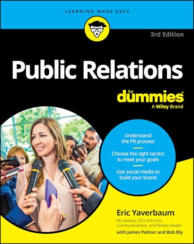 Book cover: "Public Relations For Dummies," 3rd edition, with a woman speaking into microphones.