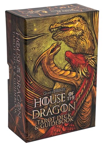 House of the Dragon tarot deck box featuring a golden dragon illustration.