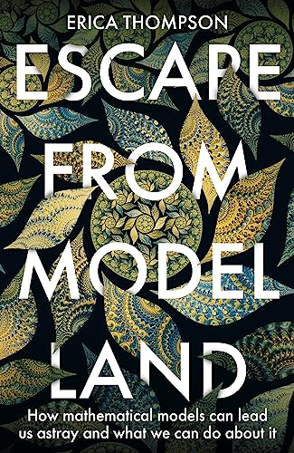Book cover of Escape from Model Land with gold and blue leaf-patterned background.