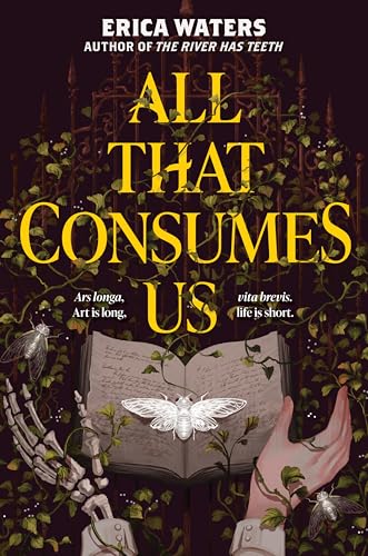 Book cover: skeletal hand, moths, open book, and overgrown vines.