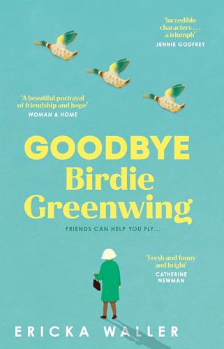 Book cover: ducks flying above a woman with a suitcase.