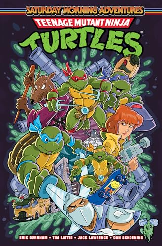 Teenage Mutant Ninja Turtles comic book cover with characters and city backdrop.