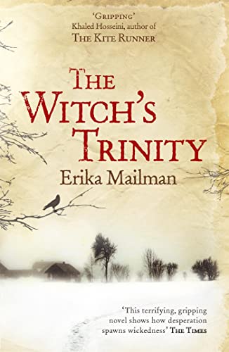 Book cover for "The Witch's Trinity" with wintry landscape and a bird.